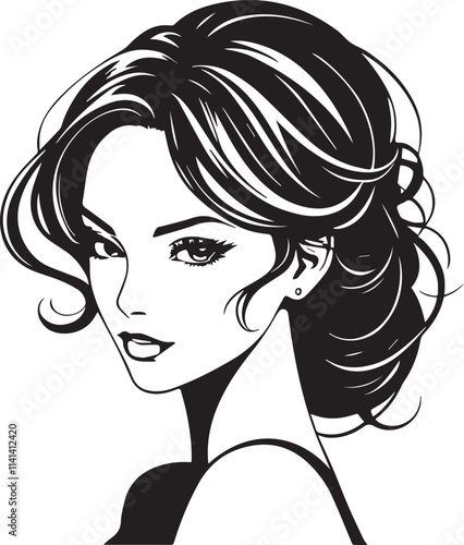 girl with long hair vector line art