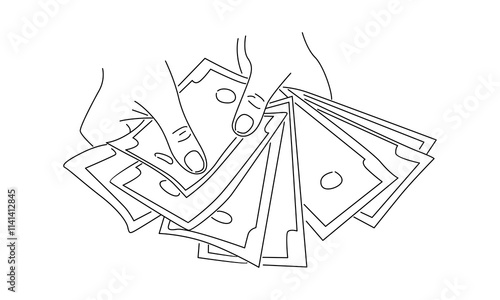 line art of payment with money, buying or purchase