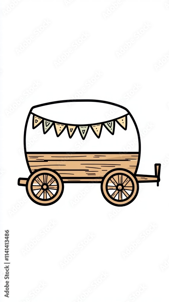 Naklejka premium Festive Wooden Wagon with Bunting