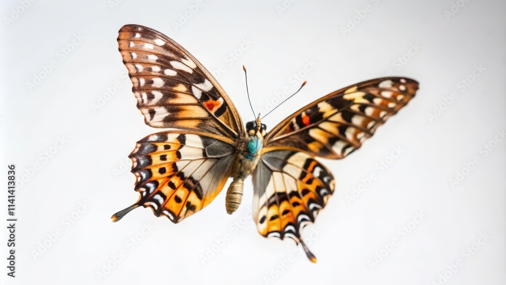 A Close-Up of a Butterfly with Orange and Black Wings Against a White Background A Close-Up of a Butterfly with Orange and Black Wings Against a White Background