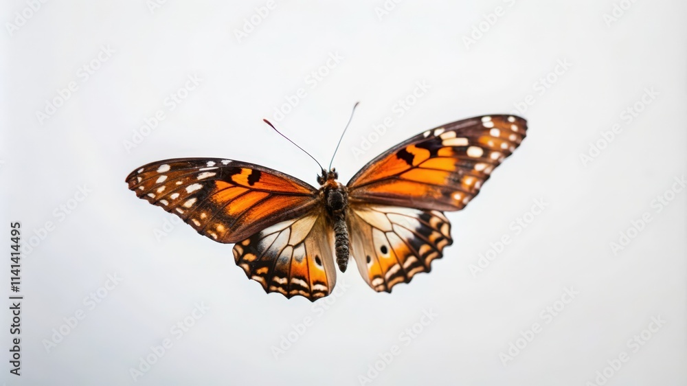 A Monarch Butterfly in Flight Against a White Background A Monarch Butterfly in Flight Against a White Background