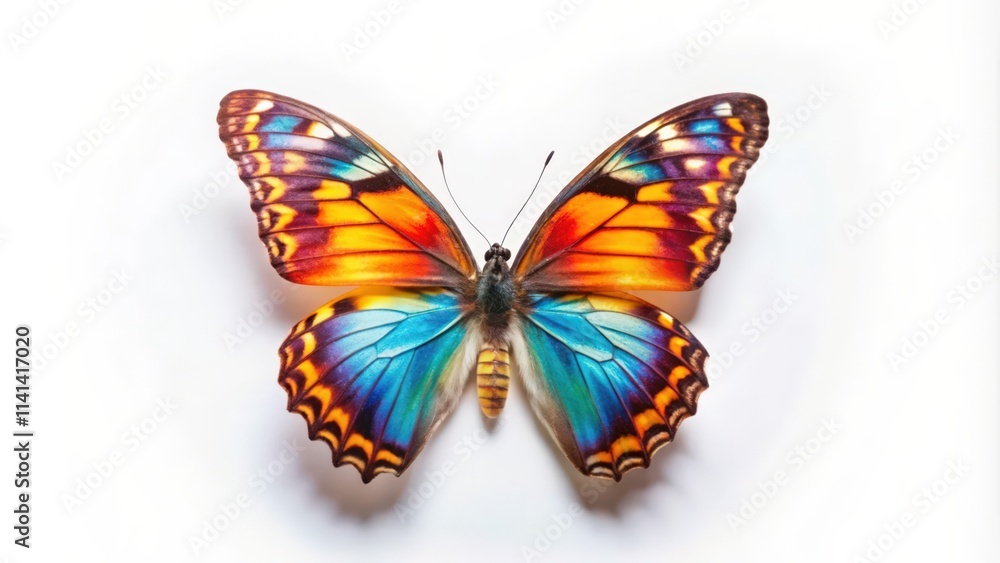 A vibrant butterfly with colorful wings isolated on a white background A vibrant butterfly with colorful wings isolated on a white background