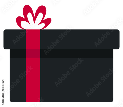 Black gift box flat icon isolated on white background.