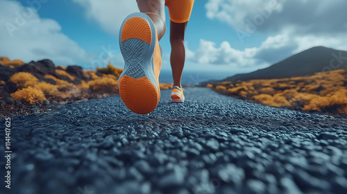 Young woman running on a track at  enjoying nature