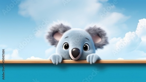 Cute cawaii Cartoon 3d Koala Banner with Space for Copy 3d render illustration. photo