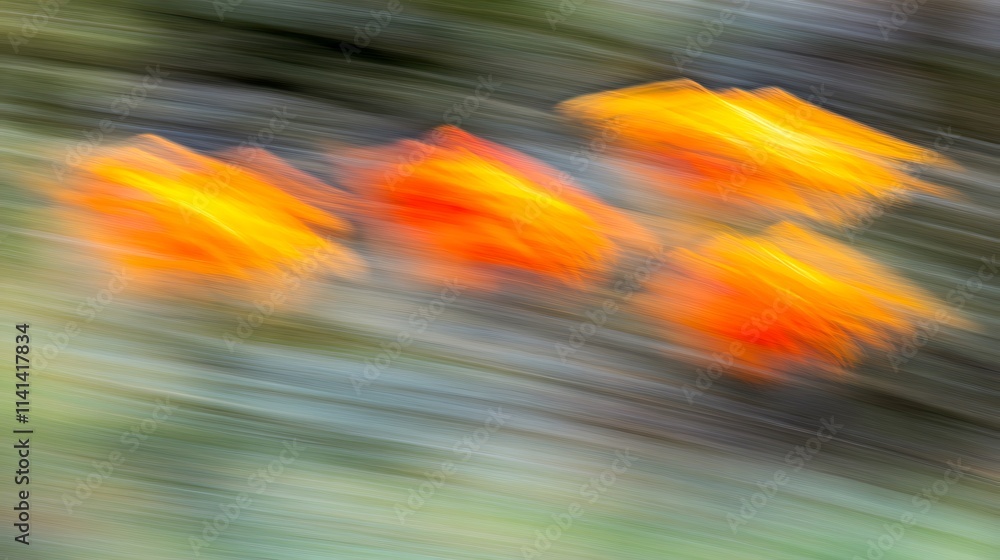 Abstract Blurred Image of Yellow and Orange Shapes on a Green and Gray Background Abstract Blurred Image of Yellow and Orange Shapes on a Green and Gray Background