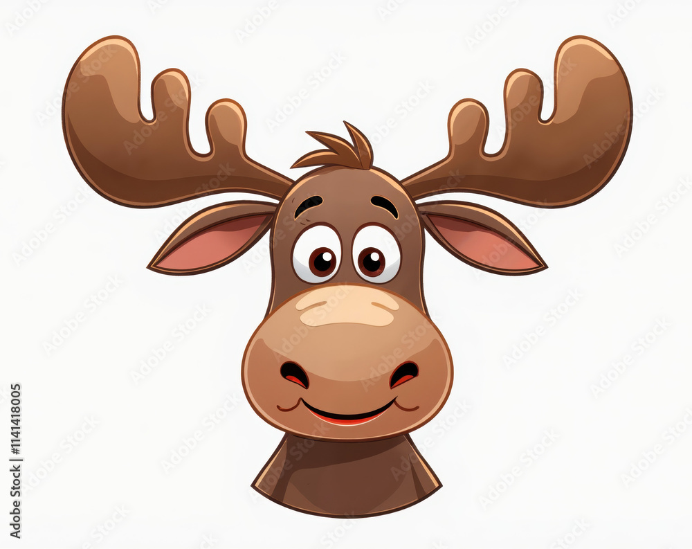Cheerful Cartoon Moose Illustration with Big Antlers for Children's Books and Decor Cheerful Cartoon Moose Illustration with Big Antlers for Children's Books and Decor