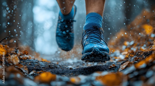 Jogging in the park.  Trail running exercise