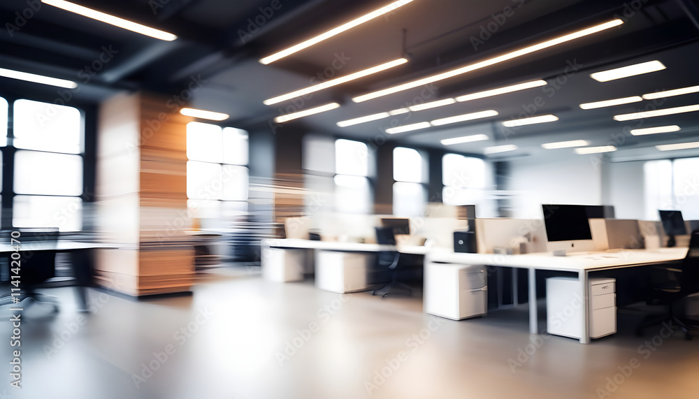 Blurred minimalist office with contemporary workspace for professional settings Blurred minimalist office with contemporary workspace for professional settings