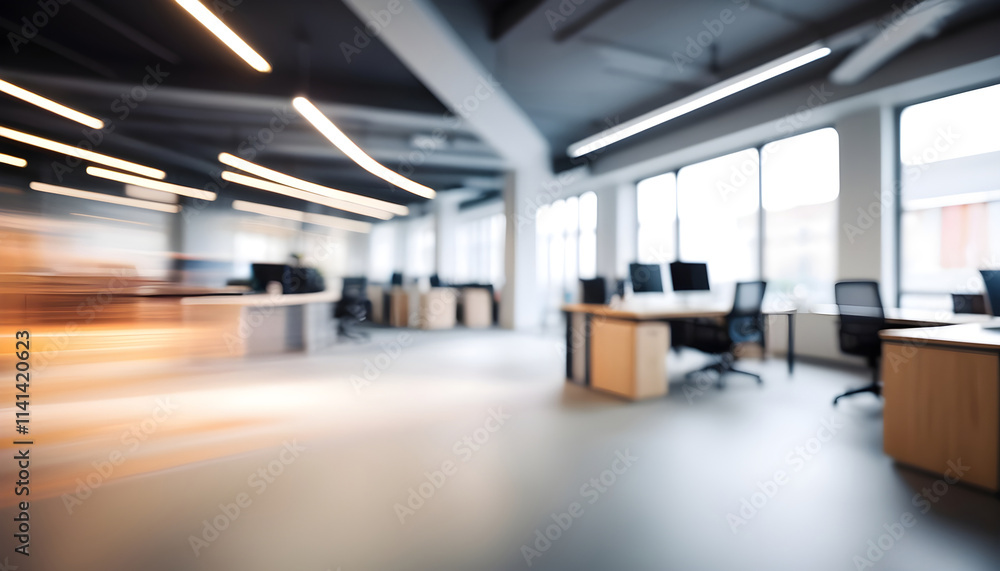 Blurred minimalist office with contemporary workspace for professional settings Blurred minimalist office with contemporary workspace for professional settings