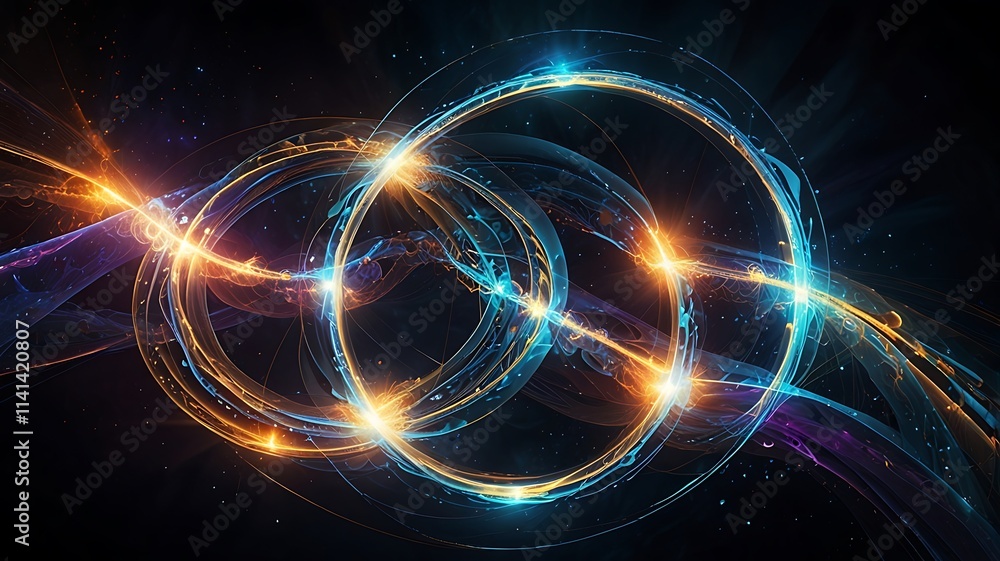Obraz premium Arcane nexus abstract background with radiant interconnected streams of energy and celestial focal points