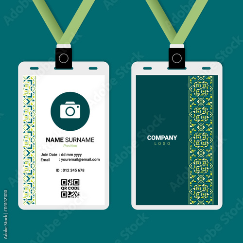 ID Card Design with Green Tape Oriental Ornament