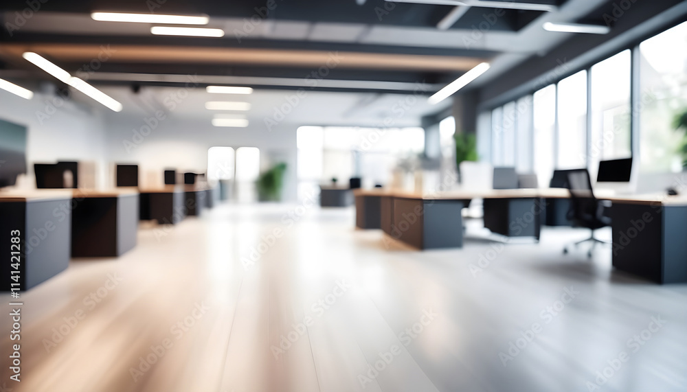 Blurred minimalist office with contemporary workspace for professional settings Blurred minimalist office with contemporary workspace for professional settings