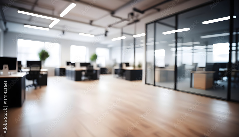 Blurred minimalist office with contemporary workspace for professional settings Blurred minimalist office with contemporary workspace for professional settings