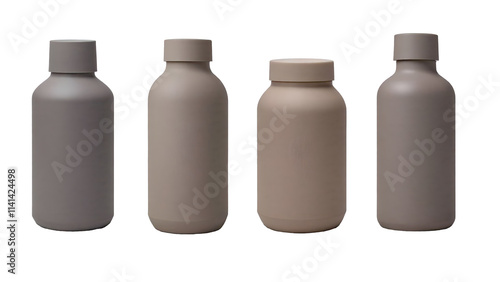 set of bottles colored matte brown, isolated on white bavkground photo