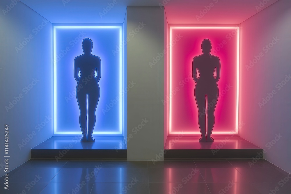 Silhouettes in Neon Frames with Vibrant Lighting Silhouettes in Neon Frames with Vibrant Lighting
