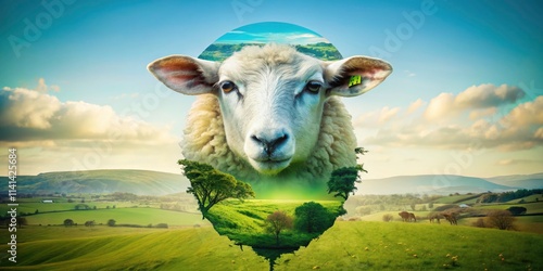 Creative Double Exposure Photography of Sheep Head Logo Vector Icon for Modern Branding and Design Templates photo