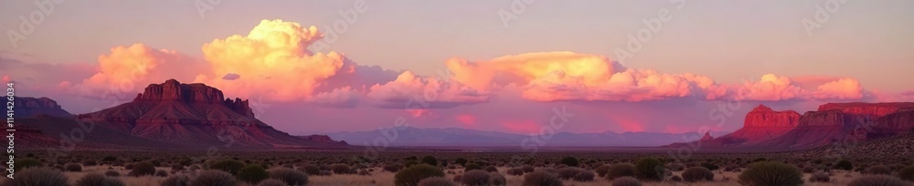 Obraz premium Softly glowing clouds in shades of orange and pink float above the arizona landscape, , nature photography