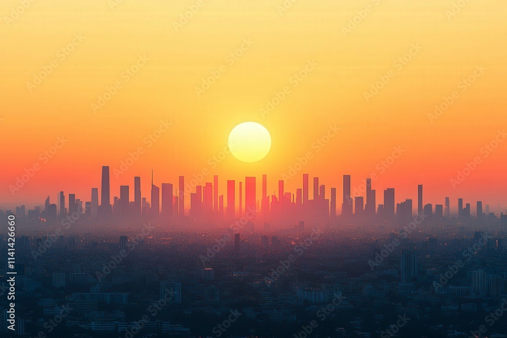 Fototapeta premium Sunset Over City Skyline with Warm Colors