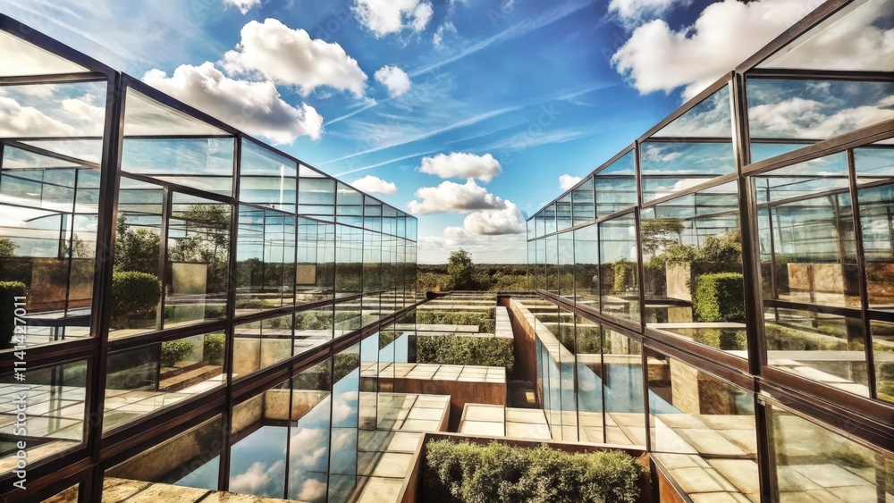 Fototapeta premium A Modern Glass Structure Reflecting the Sky and Clouds