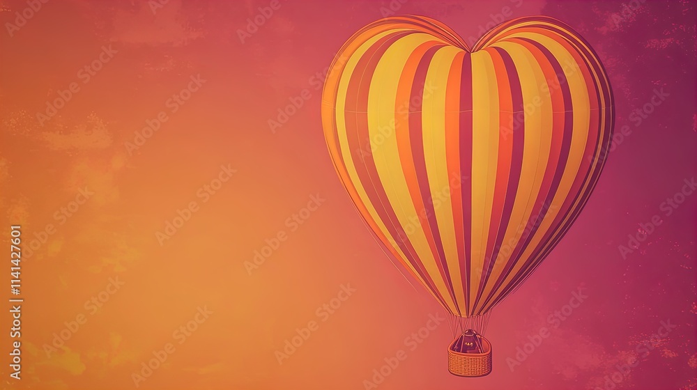 Obraz premium heart-shaped hot air balloon in a pink sunrise sky: perfect poster for romantic spaces or inspirational decor in your home or office