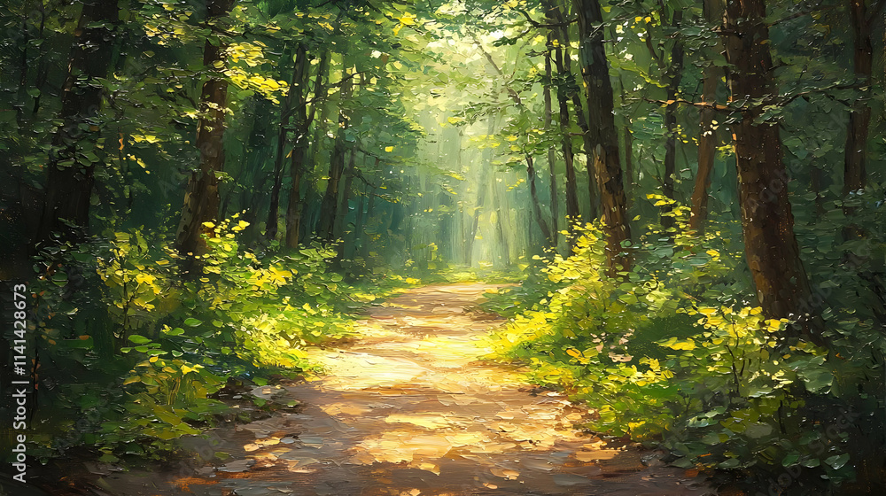 Forest Path: Sunlit Trees, Green Leaves, Summer Walk Forest Path: Sunlit Trees, Green Leaves, Summer Walk