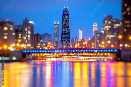 Vibrant Night Cityscape with Reflections