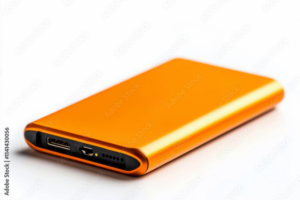 A sleek orange power bank for charging devices on the go. A sleek orange power bank for charging devices on the go.