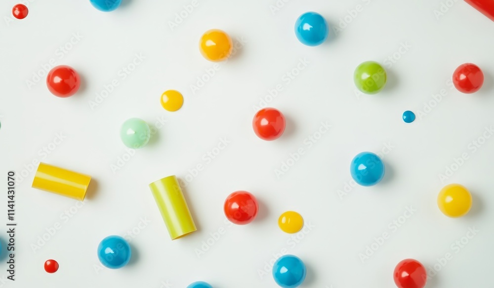 Colorful balls and tubes scattered on white background. Colorful balls and tubes scattered on white background.