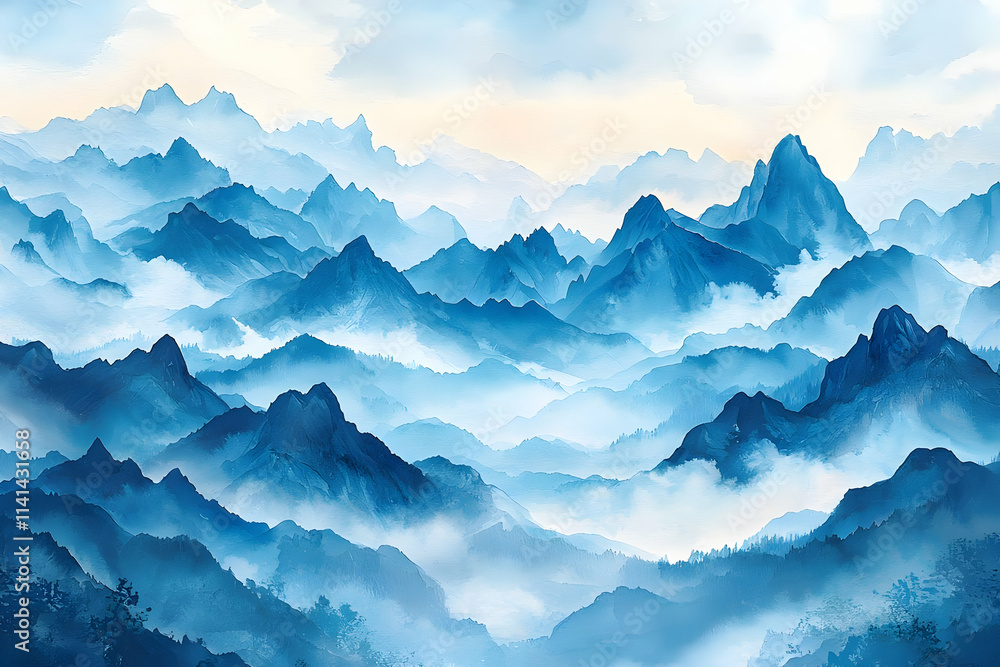 Misty Blue Mountains: Serene Landscape Art Misty Blue Mountains: Serene Landscape Art