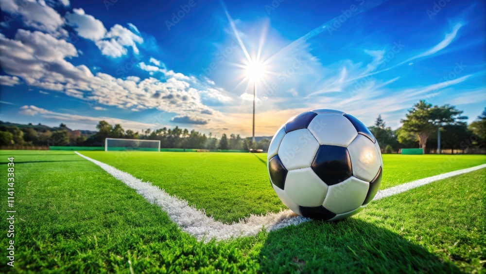 Fototapeta premium High-Quality Food Photography: Soccer Ball on Vibrant Green Field