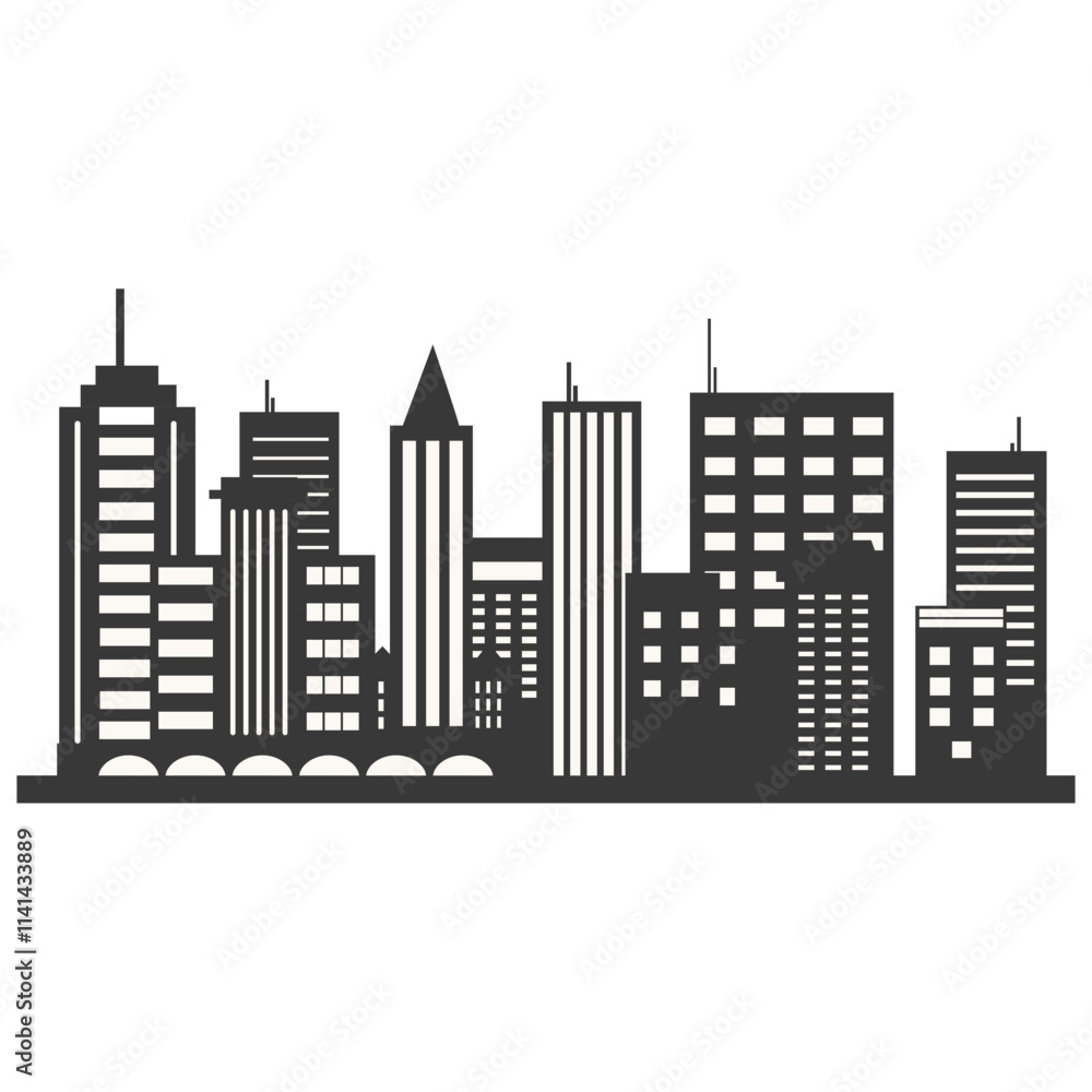 City Skyline Silhouette with Simple Building Design. Flat Vector Illustration City Skyline Silhouette with Simple Building Design. Flat Vector Illustration