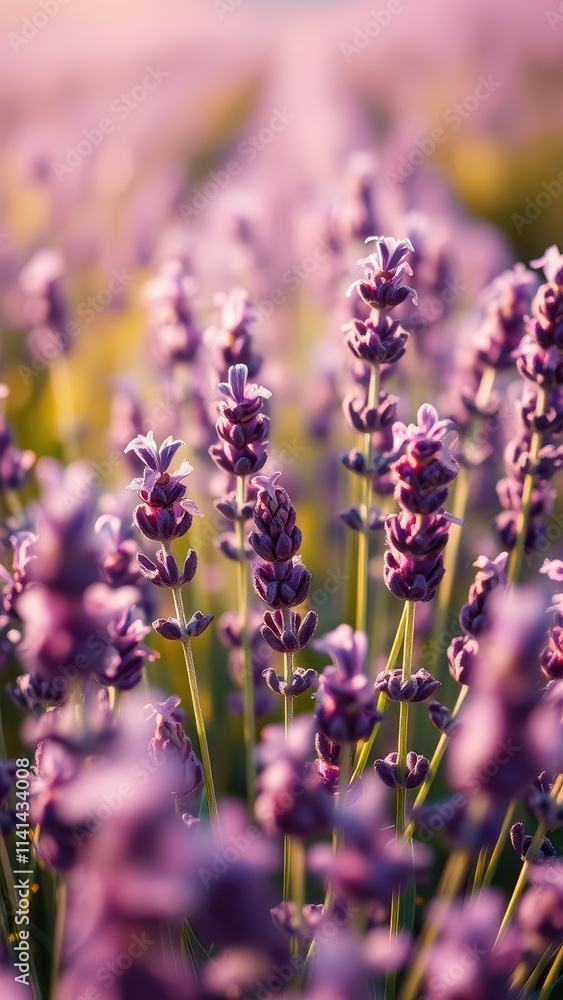 Obraz premium Macro shot of details on a purple lavender field in full bloom, lavender farm, bees, lavender, close up