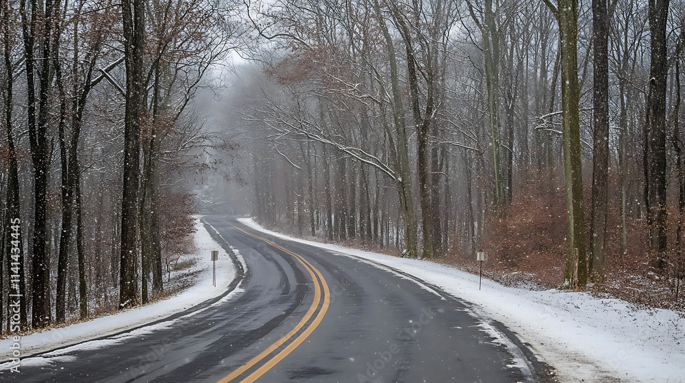 Snowy Forest Road in Winter Wonderland Scene - Generated AI Snowy Forest Road in Winter Wonderland Scene - Generated AI