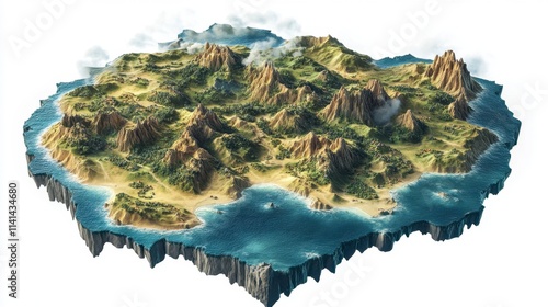 Fantasy Island Floating above Ocean, 3D Render