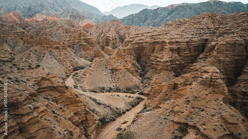 Aerial view of famous Konorchek canyon in Kyrgyzstan