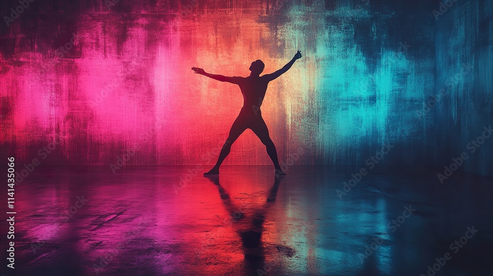 Silhouette of a Dancer in Neon Light Silhouette of a Dancer in Neon Light
