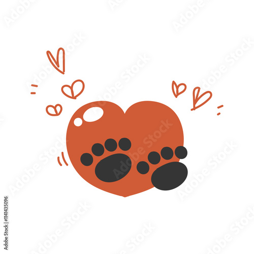 pet paw and heart love sign in doodle sketch cartoon icon