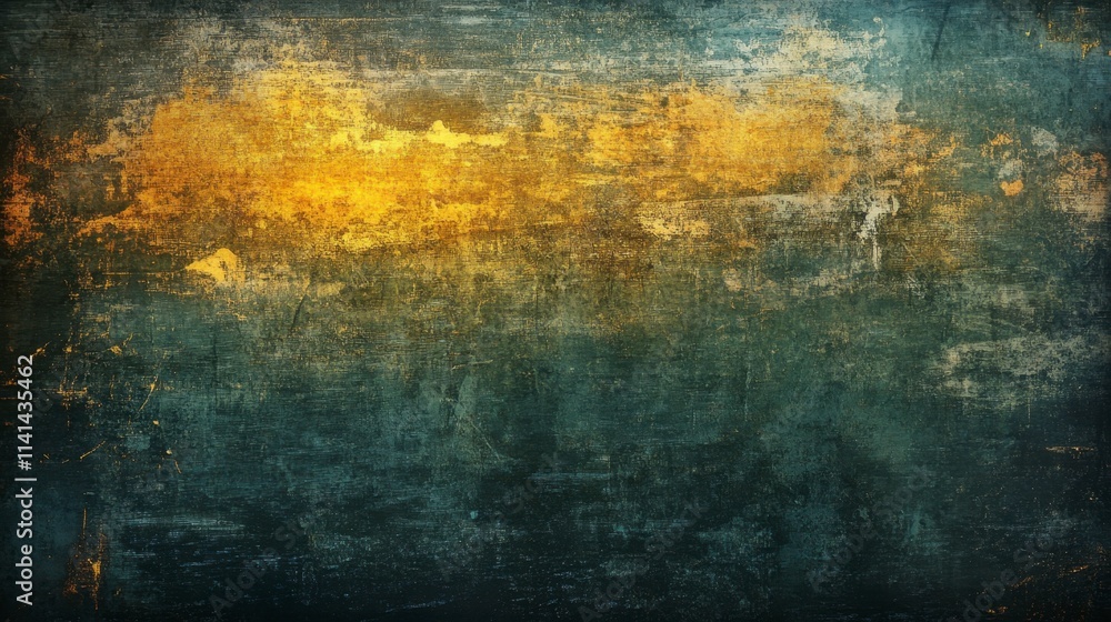 Obraz premium Dark Grunge Texture Background, Distressed Surface, Gold Accents, Abstract Art