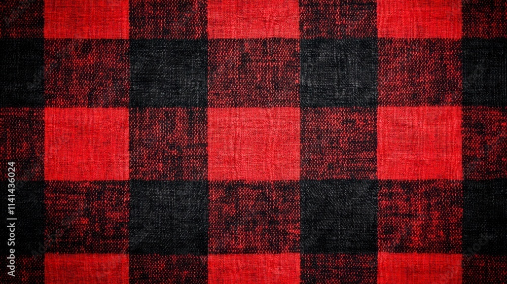 Fototapeta premium Red and Black Plaid Fabric Texture Background