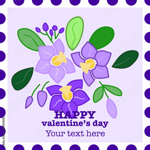 Valentine’s card of purple orchids with customized blessing text