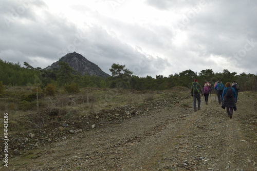 Tourists on a backpacking trip in the mountains of Turkey