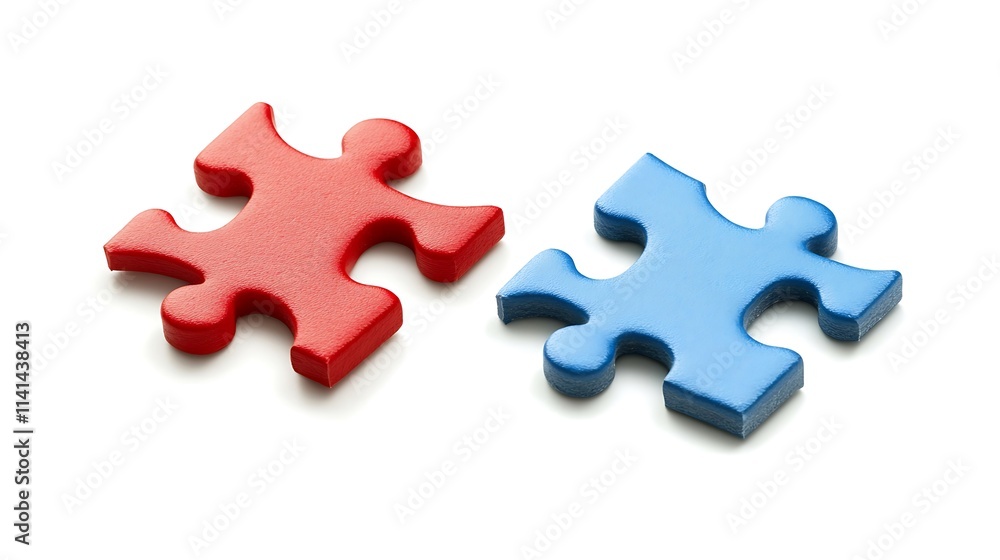 Red and Blue Puzzle Pieces: A 3D Render of Connection. AI Generated Red and Blue Puzzle Pieces: A 3D Render of Connection. AI Generated