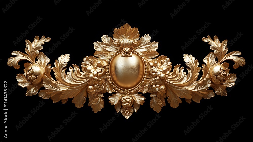 Obraz premium Ornate gilded decoration gleams elegantly on black background photo. AI Generated