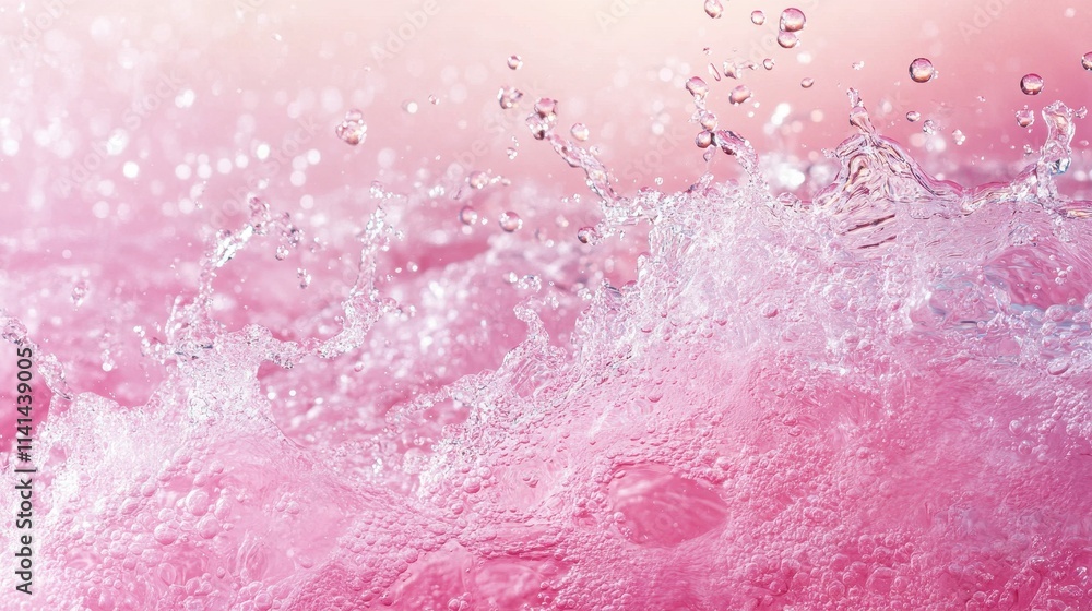 Pink water splash background; perfect for beauty, cosmetics, or beverage ads. Clean, refreshing image evokes purity and hydration. Pink water splash background; perfect for beauty, cosmetics, or beverage ads. Clean, refreshing image evokes purity and hydration.