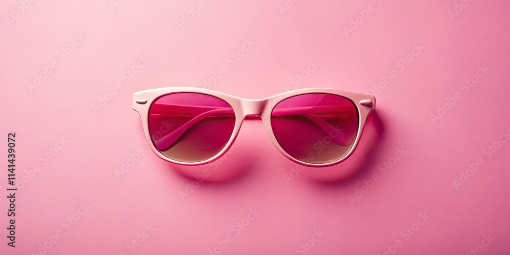 Minimalist Summer Vibes: Pink Sunglasses on Pink Background with Shadows for Fashion and Vacation Themes Minimalist Summer Vibes: Pink Sunglasses on Pink Background with Shadows for Fashion and Vacation Themes
