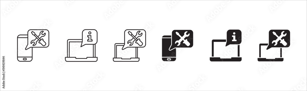 Customer service and support chat online icon set. Help center and information hot line icons. technical support mail contact signs. Vector stock illustration.