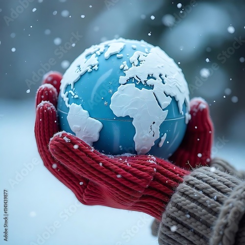 Hand holiding snow globe photo