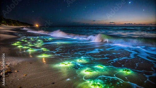 Wallpaper Mural Bioluminescent Algae Glowing on a Sandy Beach at Night Torontodigital.ca