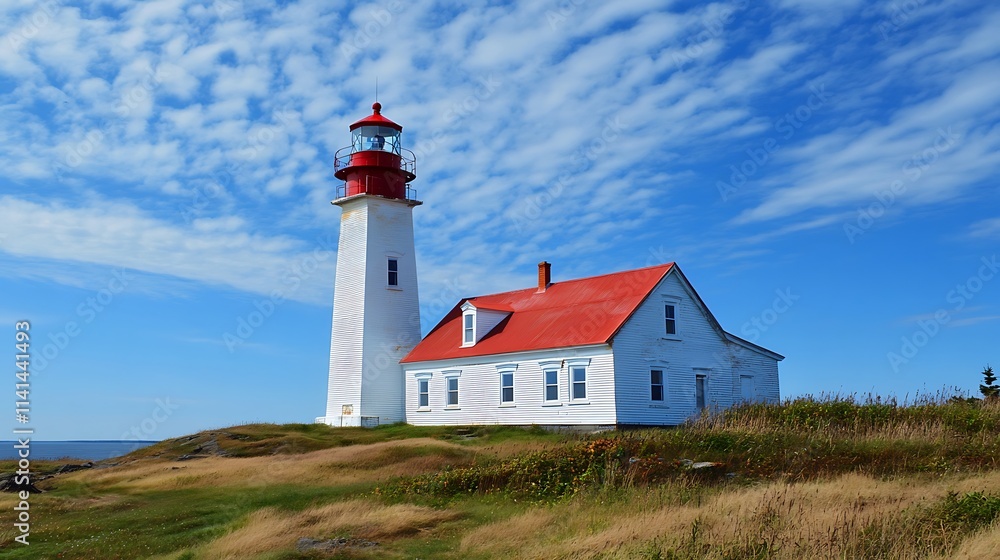 Cape Spear Lighthouse, Newfoundland: A Sunny Day on the Coastal Cliffs. AI Generated Cape Spear Lighthouse, Newfoundland: A Sunny Day on the Coastal Cliffs. AI Generated